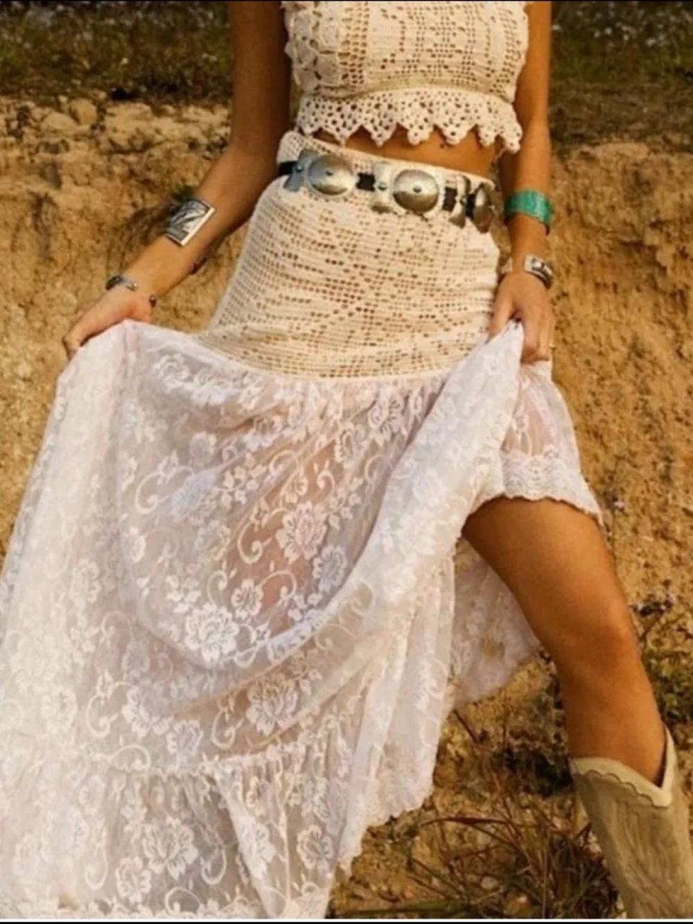 Somebody To Love Crochet And Lace Maxi Skirt